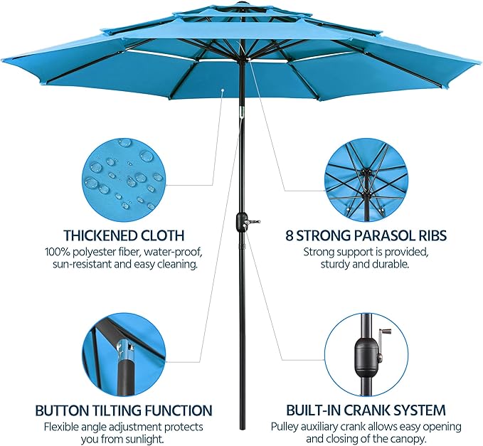Yaheetech 3-Tier Patio Parasol 10ft Vented Outdoor Canopy Sun Shade Large - Image 4