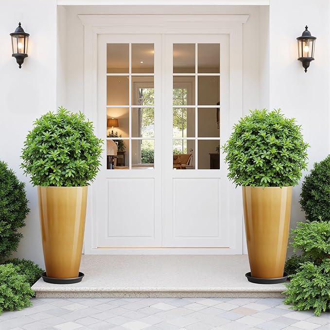 QCQHDU 21 inch Tall Planters for Outdoor & Indoor Plants, 2 Pack Sturdy - Image 2