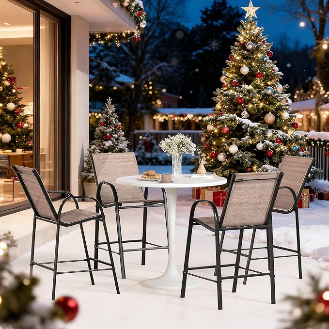HOMREST Outdoor Bar Height Stools Set of 8, High Back Patio Chairs - Image 2
