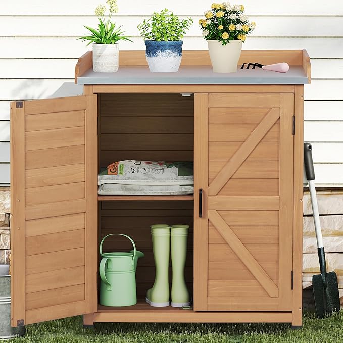 Outdoor Storage Cabinet & Potting Bench Table - Image 2