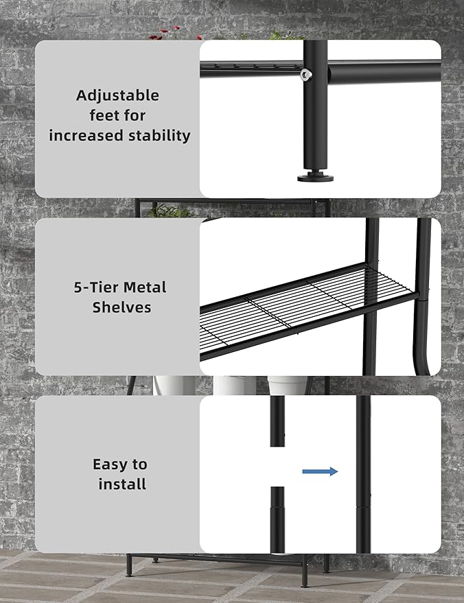 Plant Stand Indoor Outdoor, 5-Tier Metal Tall Plant Stands - Image 3