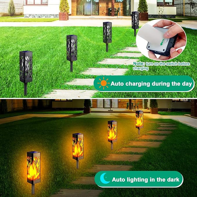TomCare Flickering Flames Pathway Lights Solar Powered Decorative Garden - Image 4