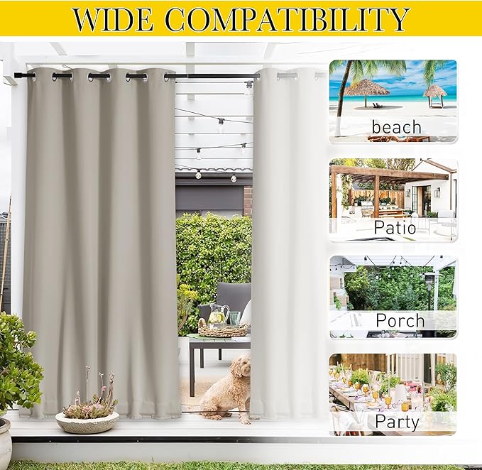 NICETOWN Outdoor Curtains for Patio Waterproof 108 inches Long 2 Panels - Image 8