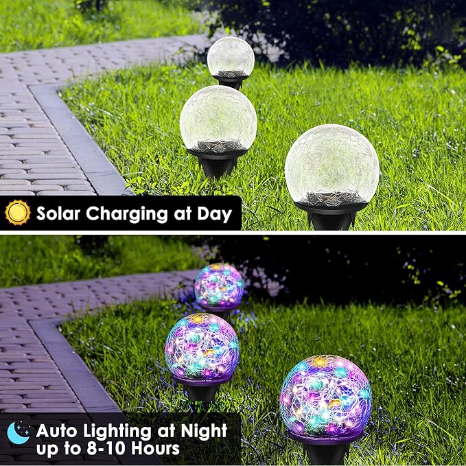Solar Garden Lights, 2 Pack 80 LED Colored Cracked Glass - Image 5
