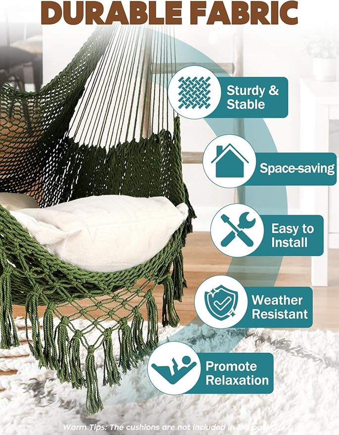 Chihee Hammock Chair Super Large Hanging Chairs Soft-Spun Cotton Rope Woven - Image 2