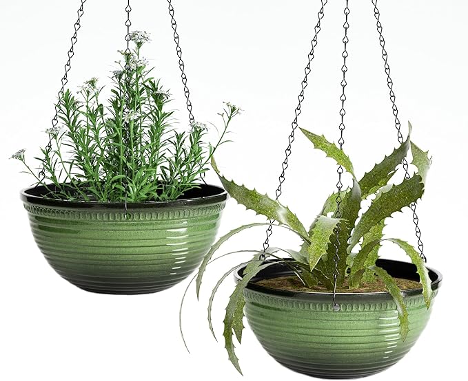 12 inch Hanging Planters for Indoor Outdoor Plants, 2 Pack Large Hanging Flower by Vanslogreen