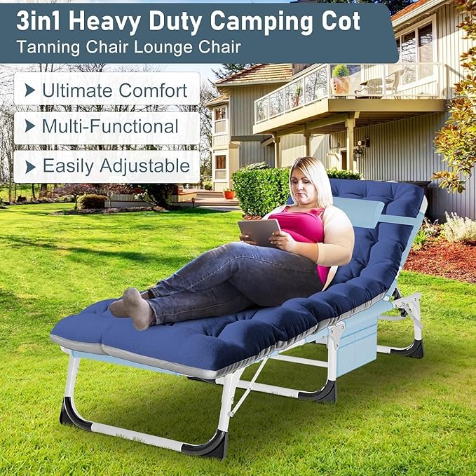 ABORON Oversized Folding Sun Tanning Chair, 3 in 1 Heavy Duty Chaise Lounge - Image 3