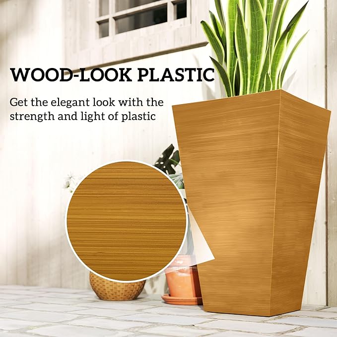 Outsunny Tall Planter for Outdoor Plants Set of 3, 28 Inch Taper Planter - Image 5