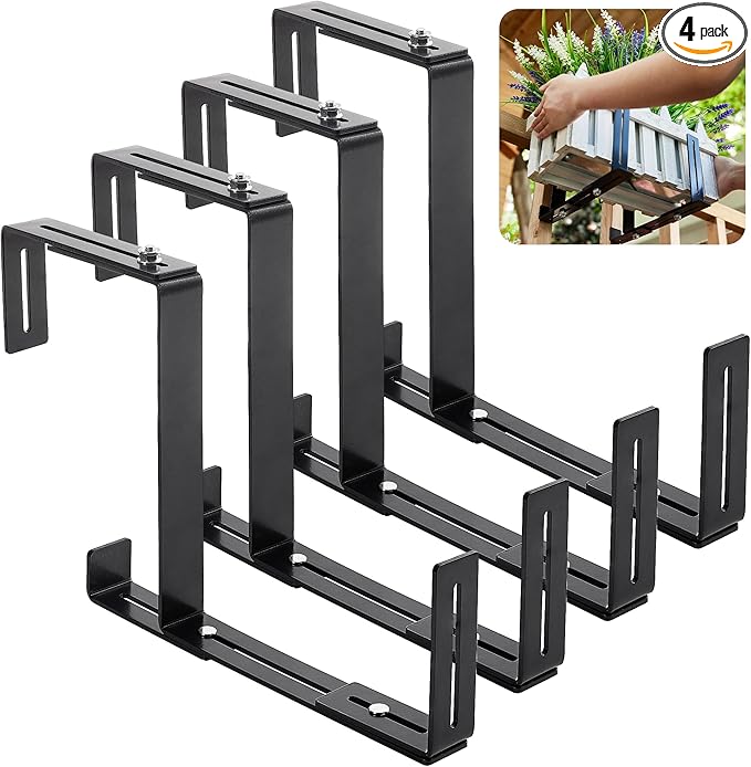 4 Pack Window Box Brackets, No Drill Adjustable Planter Box Brackets, Heavy by Cozcty