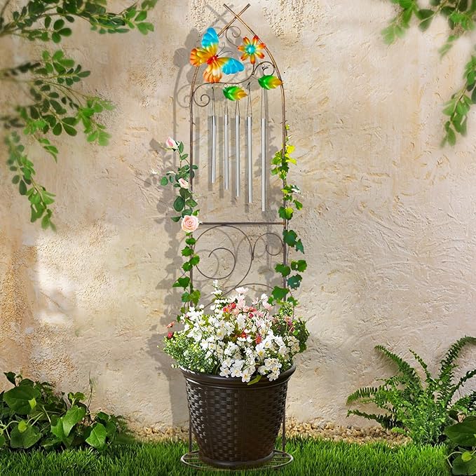 Plant Stands with Garden Trellis, 48” Metal Standing Wind Chimes Plant Pot - Image 7