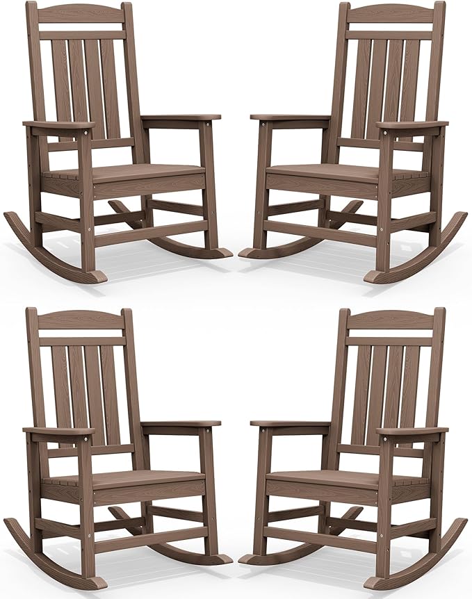SERWALL HDPE Outdoor Rocking Chair Set of 4, Patio Rocking Chairs, All-Weather by SERWALL
