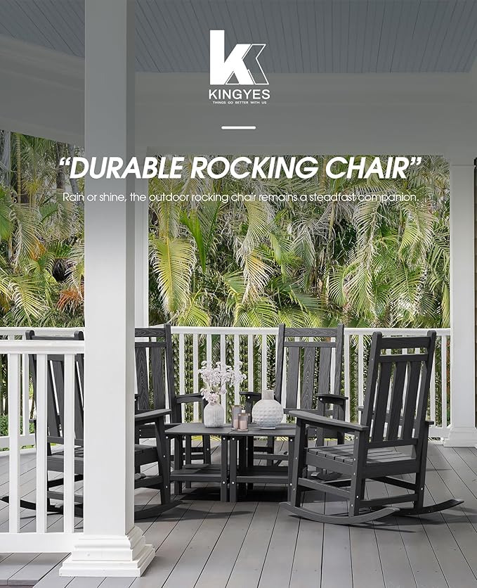 KINGYES Oversized Outdoor Rocking Chair Set of 2, All-Weather Patio Rocking - Image 7