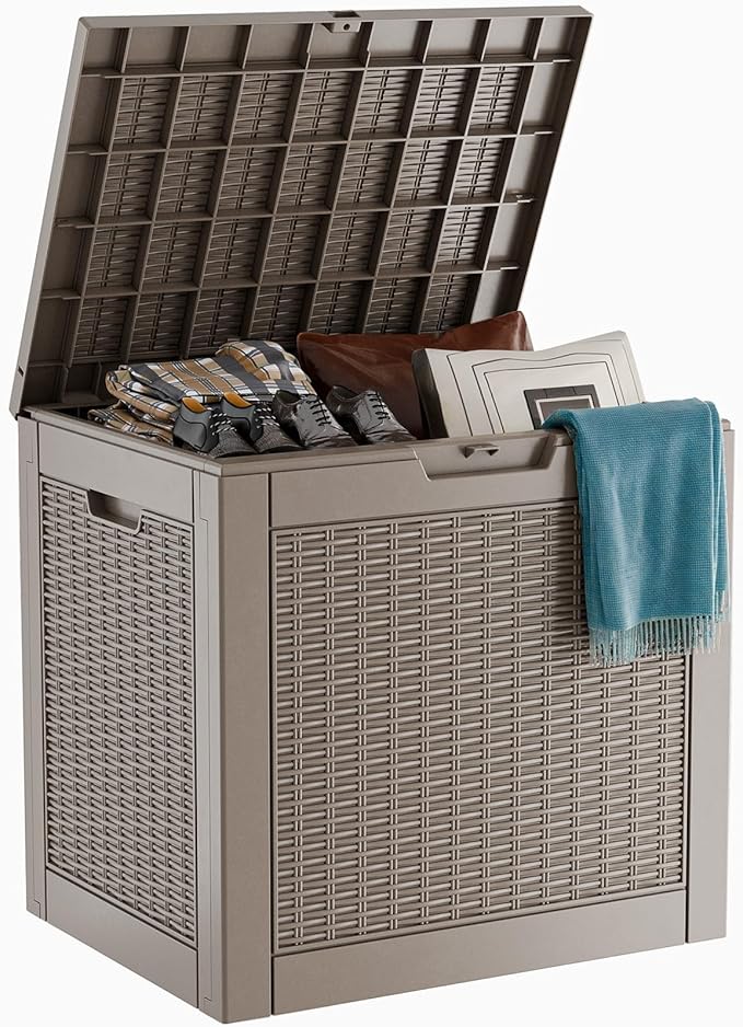 31 Gallon Waterproof Outdoor Storage Box, Resin Deck Box, Lockable Outside by MAIUSCOLI