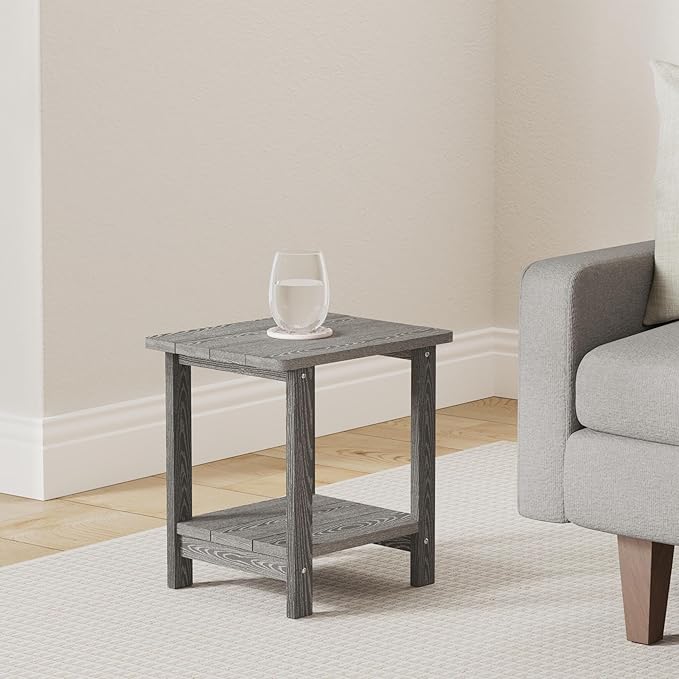 LUE BONA Adirondack Outdoor Side Table, 2-Tier Dark Grey HDPS Patio End Table - Image 2