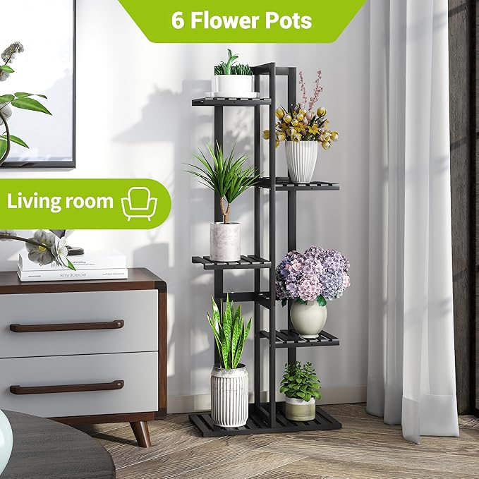 BMOSU Bamboo Plant Stand for Indoor Outdoor Plants Corner Tall Plant Shelf 6 - Image 3