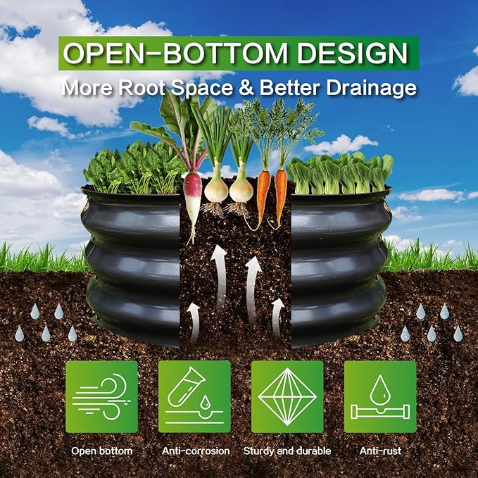 GARDMAX 2x2x1FT Galvanized Round Raised Garden Bed Kit, Metal Planter Boxes - Image 3