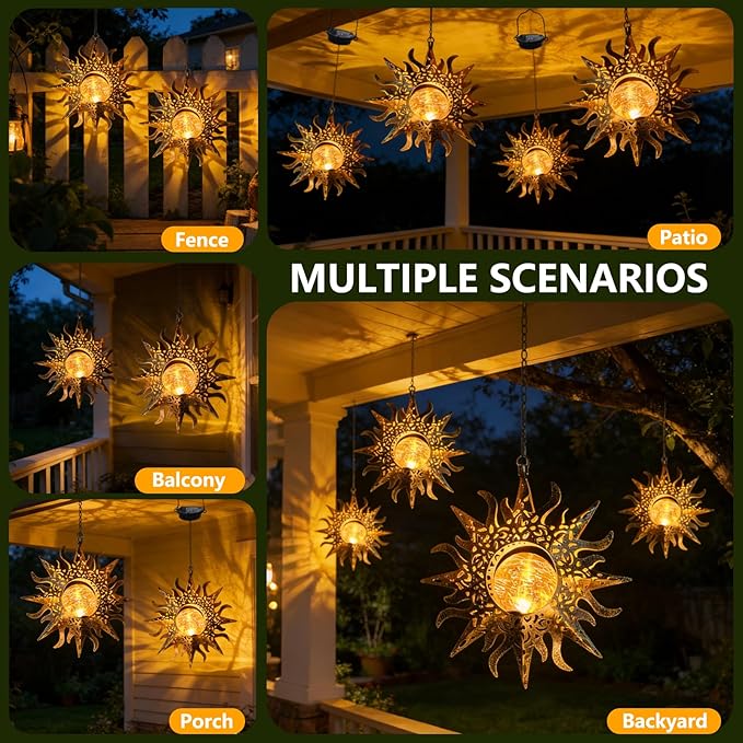 Solar Lights Outdoor Garden Decor Hanging Lanterns Decoration Metal Sunflower - Image 3