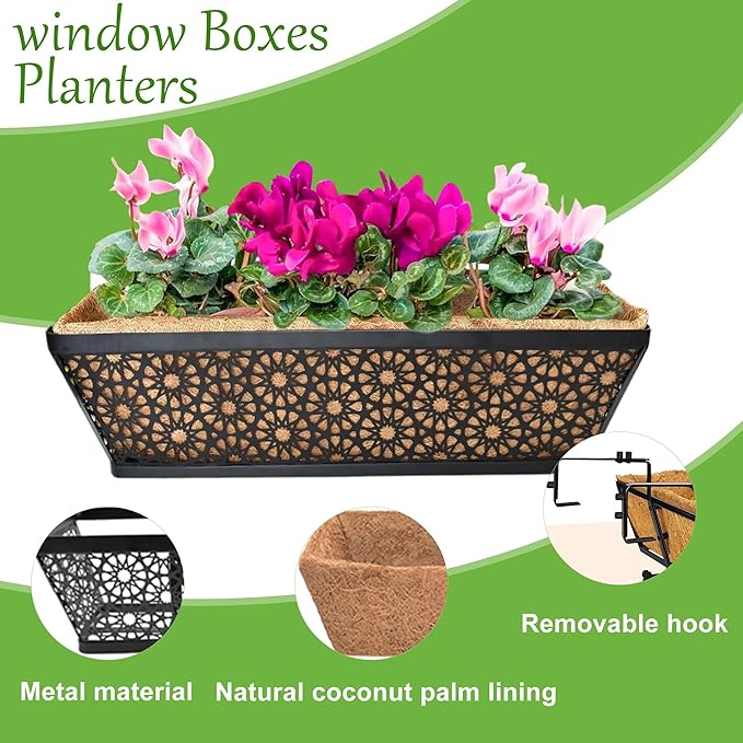 2 Pack 24" Railing Planter Window Box Deck Balcony Rail Planter Black Metal - Image 5