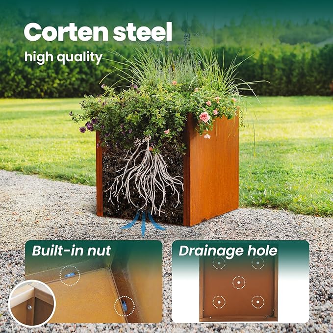 Corten Steel Planter Box Outdoor Planter Metal Square 20 Inch Large Steel - Image 5