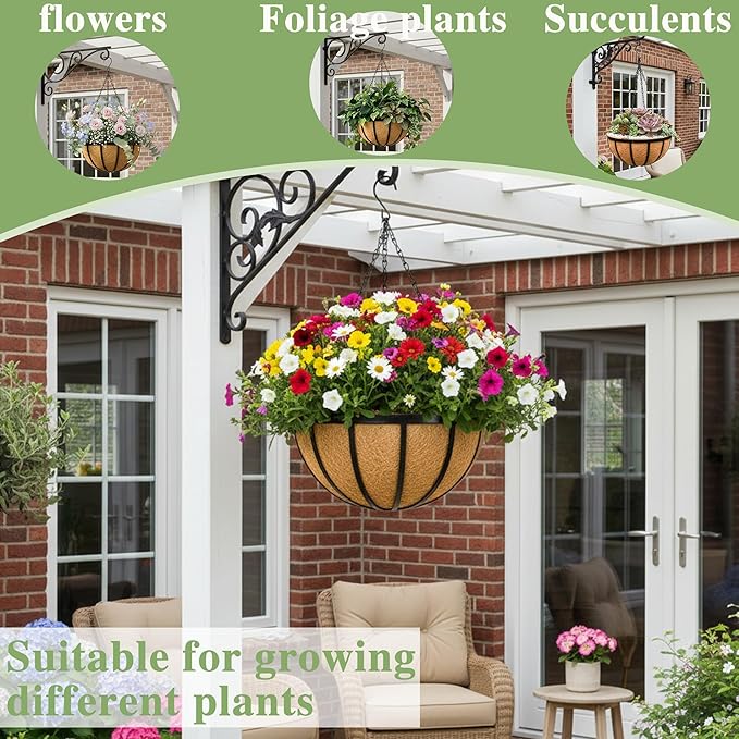 Black Flat Iron Metal Hanging Planter Basket - Image 6