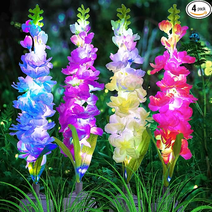 Solar Garden Lights, Solar Delphinium Flowers Lights 4 Pack 80 LEDs, Waterproof by MRHEPHAESTUS