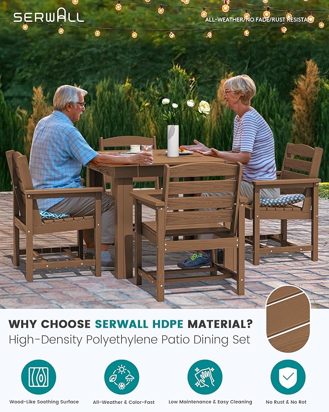 SERWALL Outdoor Dining Set for 4, HDPE Square Table and Chairs Set All Weather - Image 3