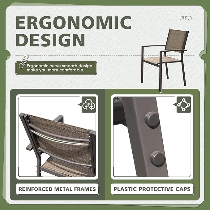 Flamaker Patio Chairs Textilene Outdoor Chairs Set of 6 Stackable Dining Chair - Image 4