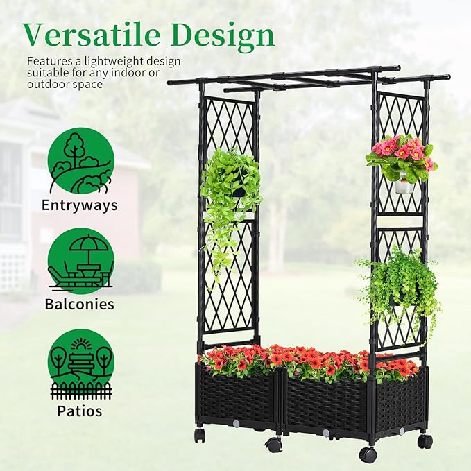 Planter Box with Trellis Outdoor, 53.1in Plastic Raised Garden Bed with Trellis - Image 5