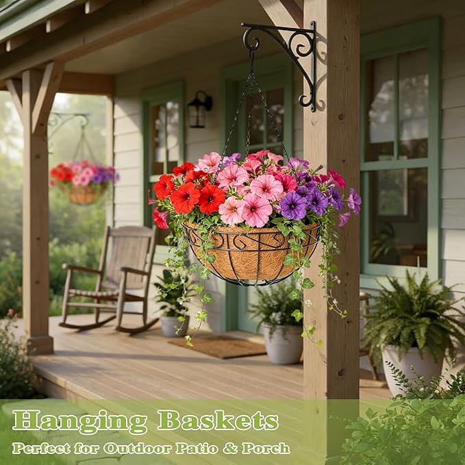 4 Pack 14 Inch Hanging Baskets for Plants Outdoor Metal Hanging Planter Hanging - Image 6