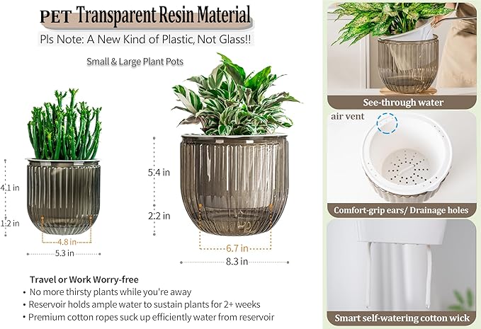 Melphoe Self Watering Pots for Indoor Plants Planter, 8.3/5.3 Inch 2 Pack - Image 6