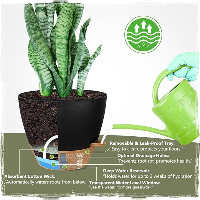 Self-Watering Pots for Indoor Plants 4 Pack, 6/8/10/12 Inch Outdoor Planters - Image 3
