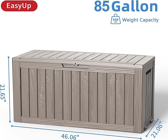 EasyUp 85 Gallon Outdoor Storage Box, Resin Waterproof UV-Resistant Deck Box - Image 2