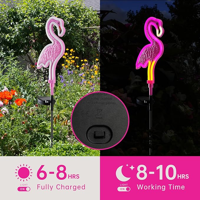 Flamingo Solar Lights Outdoor Decor, Solar Pink Flamingos Outdoor - Image 3