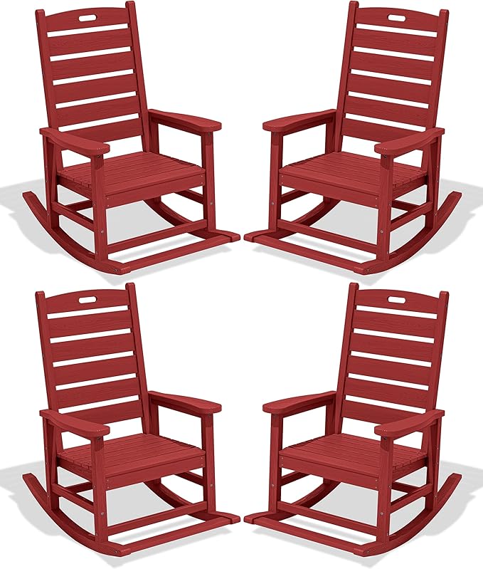 SERWALL Outdoor Rocking Chair Set of 4, Oversized HDPE Patio Rocking Chair by SERWALL