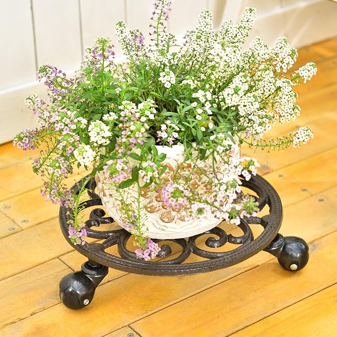 Sungmor Heavy Duty Cast Iron Plant Caddy, Indoor Outdoor Planter Holder Trolley - Image 7