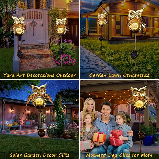 Go2garden Solar Lights Outdoor Owl Garden Gifts Mom Metal Stakes Lights - Image 3