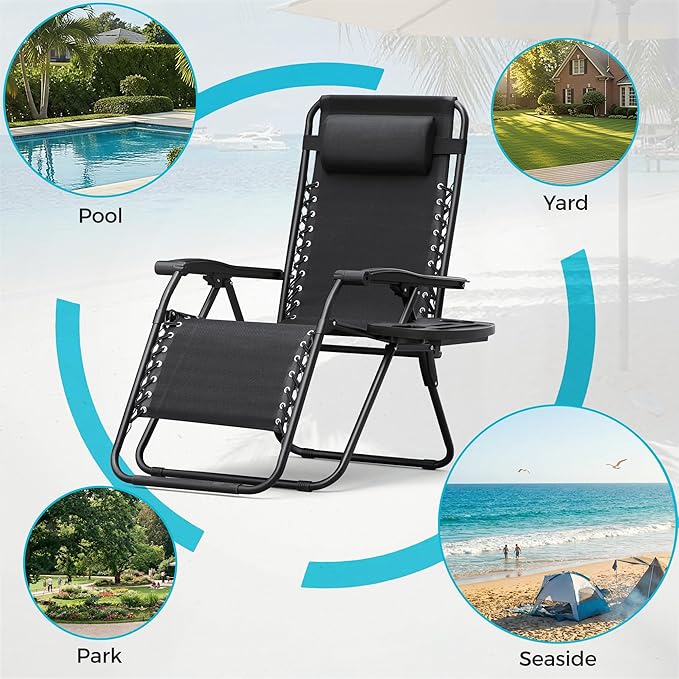 Homall Zero Gravity Chair Patio Folding Lawn Outdoor Lounge Gravity Camp - Image 6