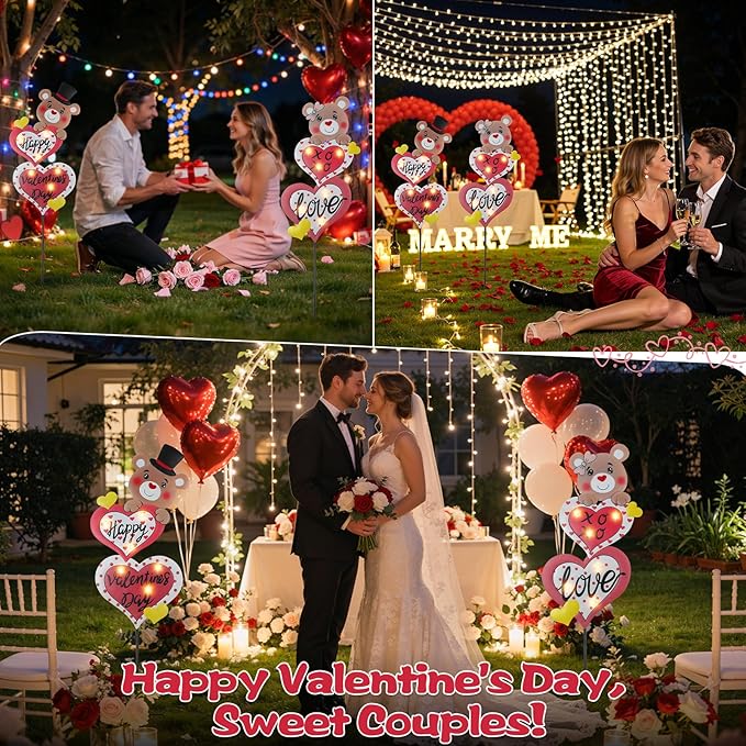 Lewondr 2 Pcs Valentine's Day Decorations Outdoor, Metal Solar Pathway Lights - Image 7