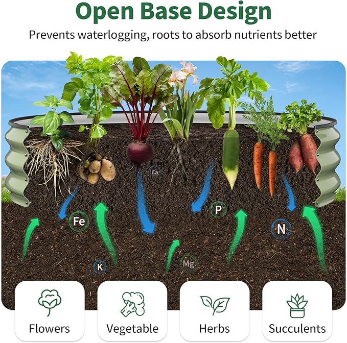 Kesfitt Round Raised Garden Bed, Open-Bottom Design, 12-Inch Deep Outdoor - Image 4