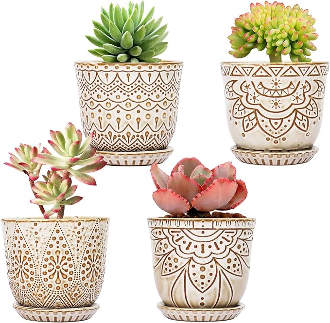 Gepege Succulent Pots, 4 Inch Small Indoor Ceramic Planter Pot by Gepege