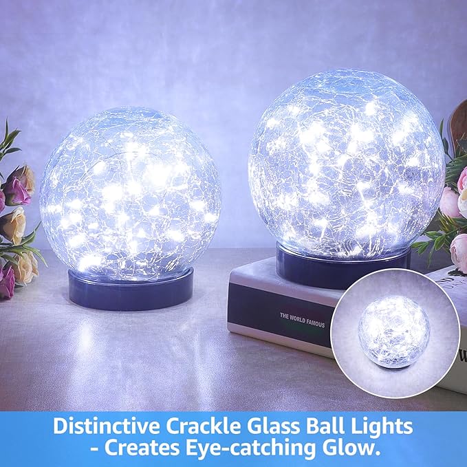 2-Pack Garden Solar Lights Outdoor, Cracked Glass Ball Light Waterproof - Image 6