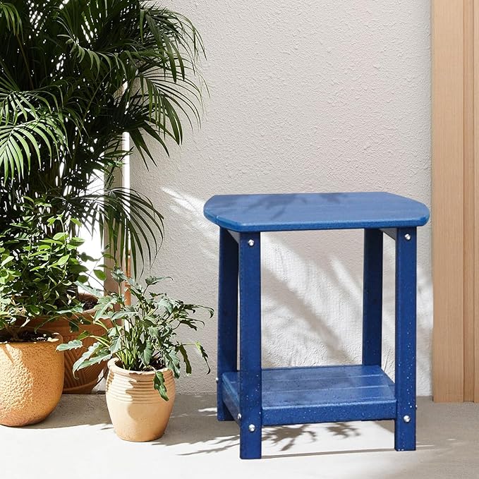 Adirondack Square Outdoor Side Table, 2-Tier Storage Patio Side Table, HDPE End - Image 2