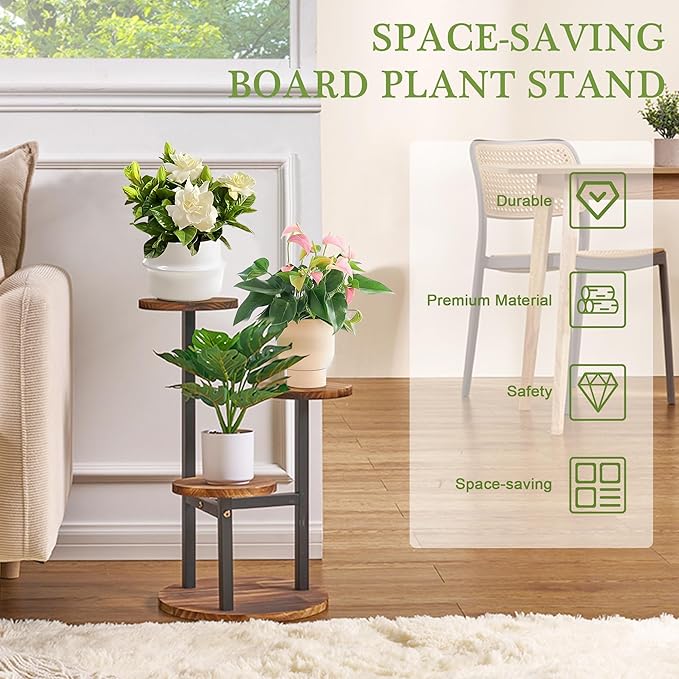 VECELO 3 Tier Plant Stand Indoor Outdoor, Tall Metal Wood Flower Shelf - Image 7