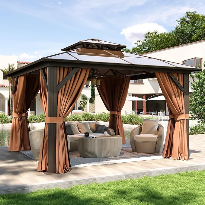 Aoxun 12'x12' Hardtop Gazebo, Aluminum Frame Permanent Pavilion by Aoxun