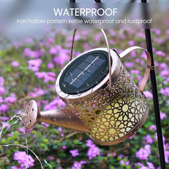 Solar Lights Outdoor Decorative, Metal Watering Can Lights Waterproof, Small - Image 6
