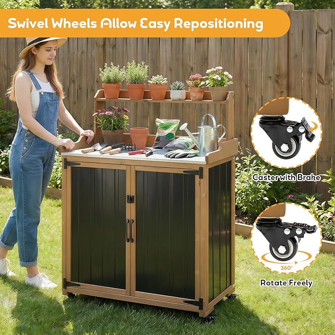 Potting Bench Table & Outdoor Storage Cabinet - Image 4