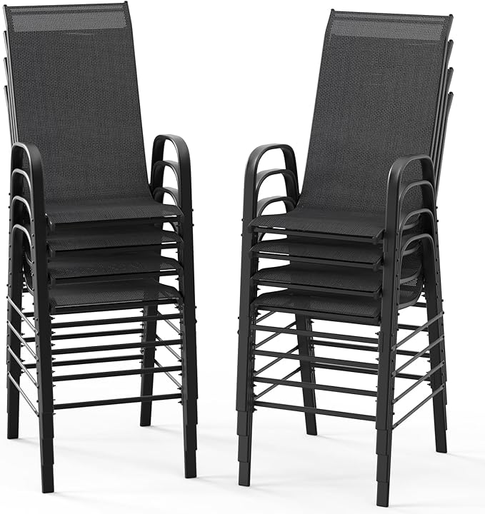 VINGLI Outdoor Bar Chairs Set of 8 – Stackable Outdoor Bar Stools by VINGLI
