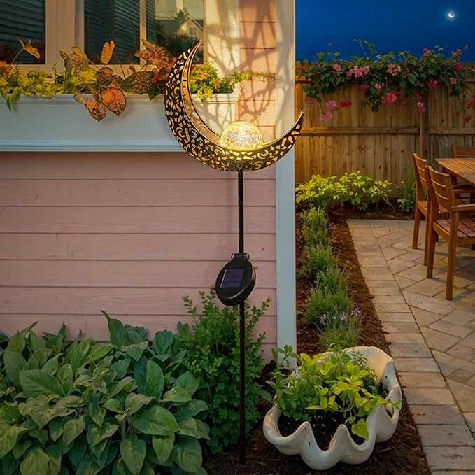 TAKE ME Moon Solar Lights for Women Garden Outdoor Decor Waterproof Metal Solar - Image 6