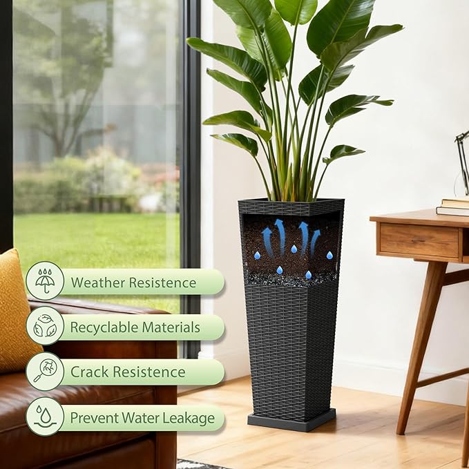 Set of 2 32 Inch Tall Plastic Planters - Image 2