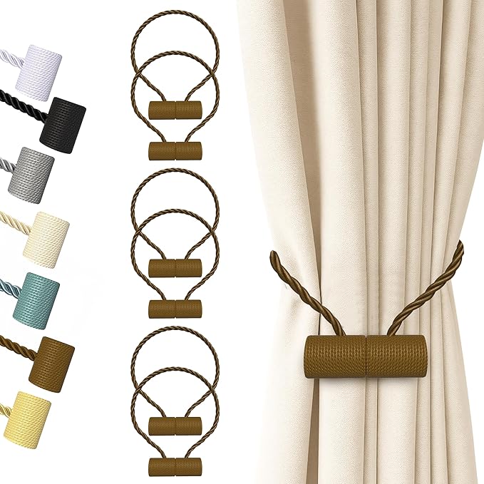 Hion Magnetic Curtain Tiebacks Dark Brown 6 Pack, Curtain Tiebacks Buckles by Hion